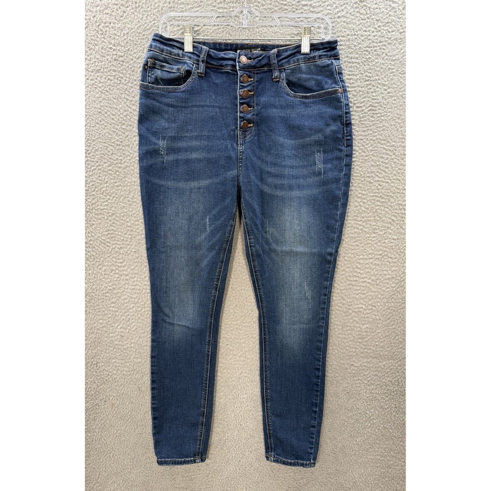 Judy Blue Jeans Womens 15/32 Blue Denim Skinny Fit Button Fly‎ Distressed Preppy